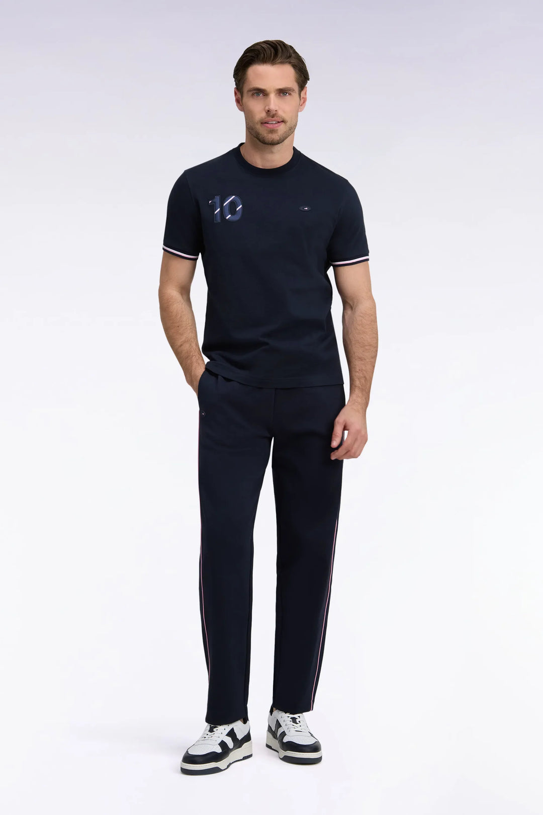 Navy Interlock Fleece Joggers with Pink Piping XV From France