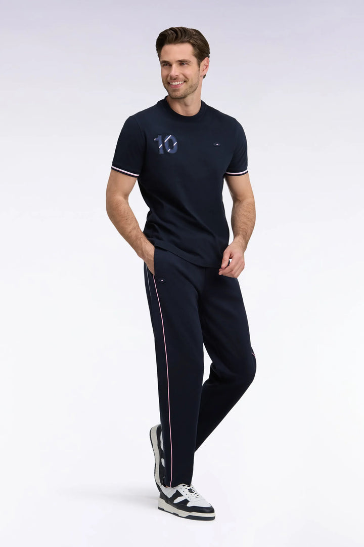Navy Interlock Fleece Joggers with Pink Piping XV From France