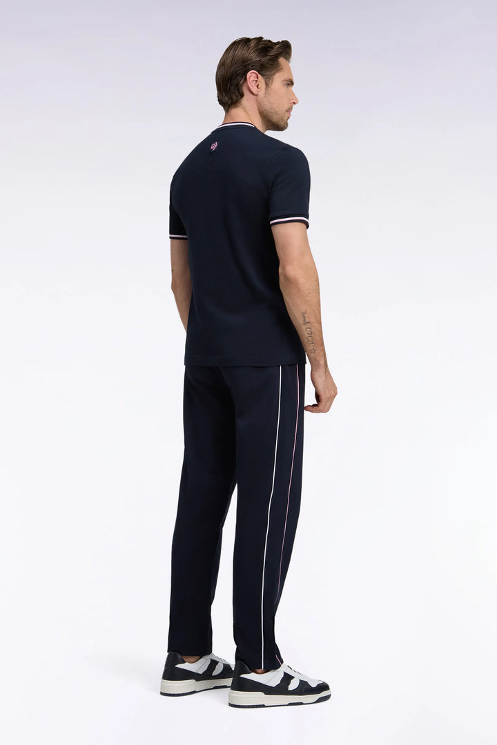 Navy Interlock Fleece Joggers with Pink Piping XV From France
