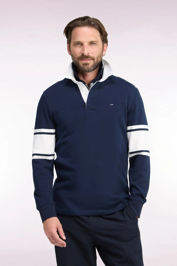 Navy Long-Sleeved Jersey with Contrasting White Details