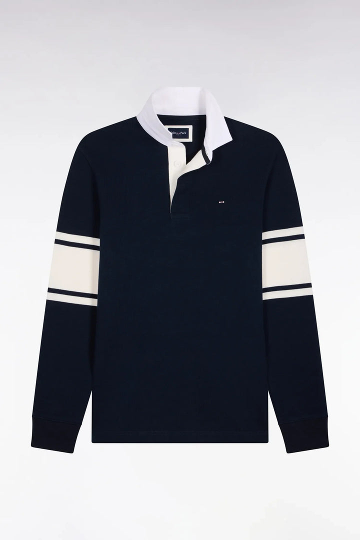 Navy Long-Sleeved Jersey with Contrasting White Details