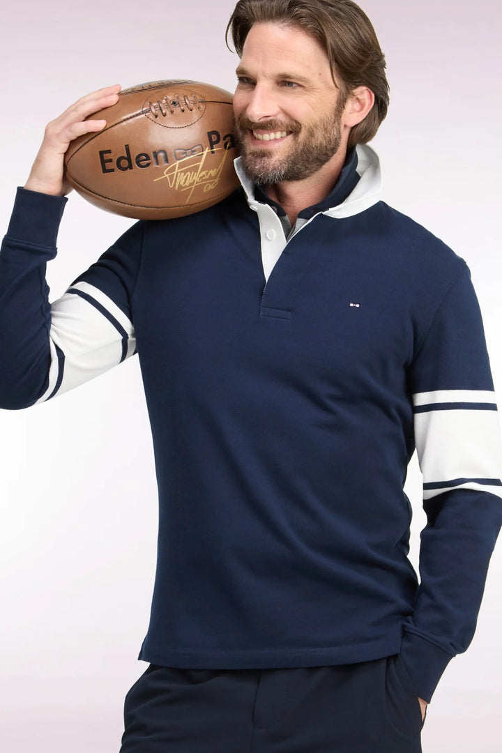Navy Long-Sleeved Jersey with Contrasting White Details