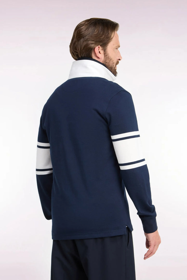 Navy Long-Sleeved Jersey with Contrasting White Details