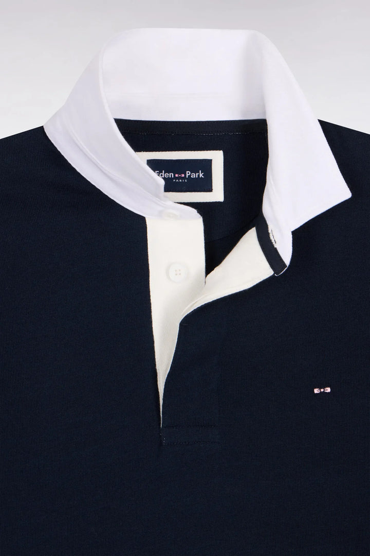 Navy Long-Sleeved Jersey with Contrasting White Details