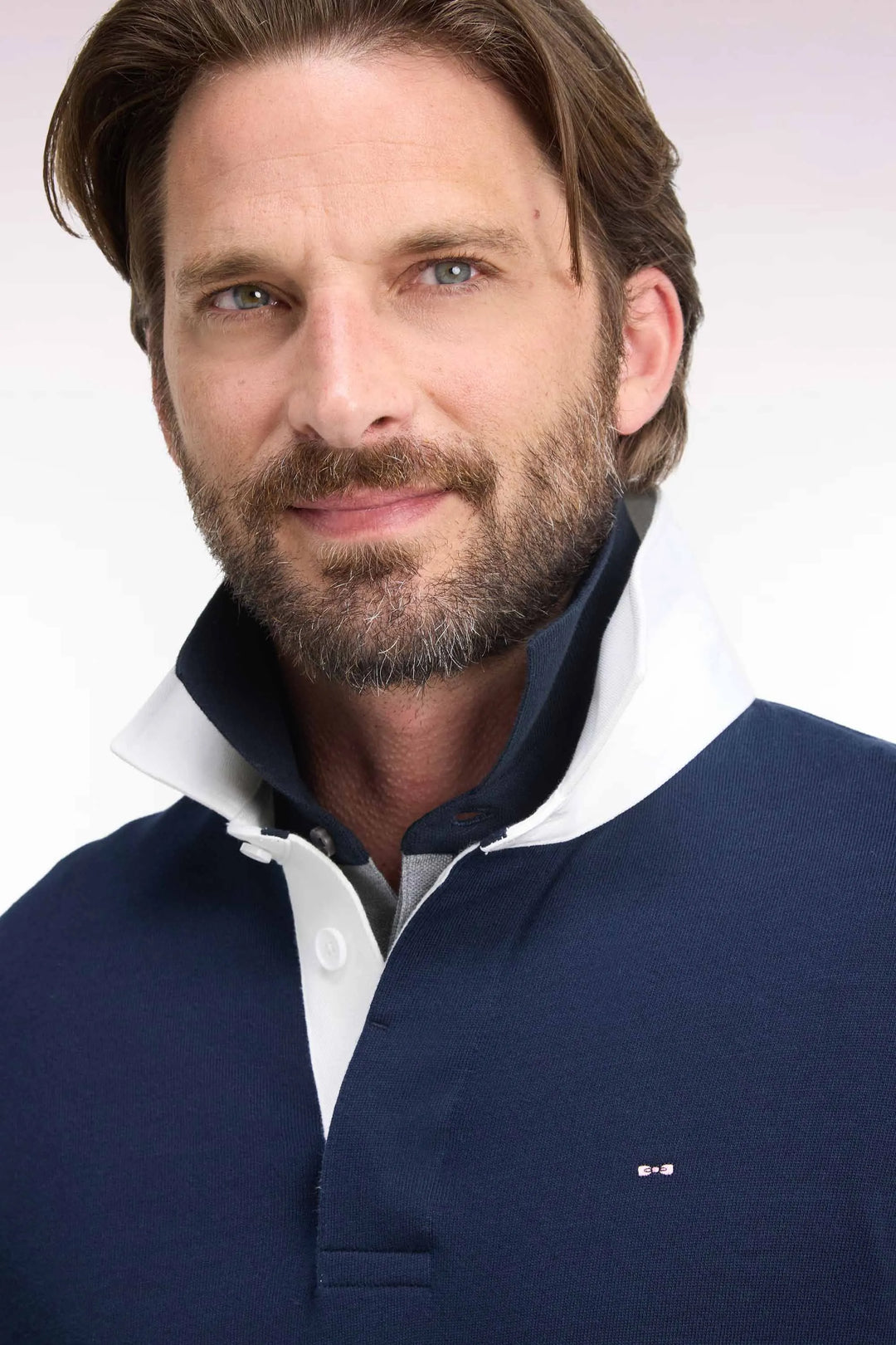 Navy Long-Sleeved Jersey with Contrasting White Details