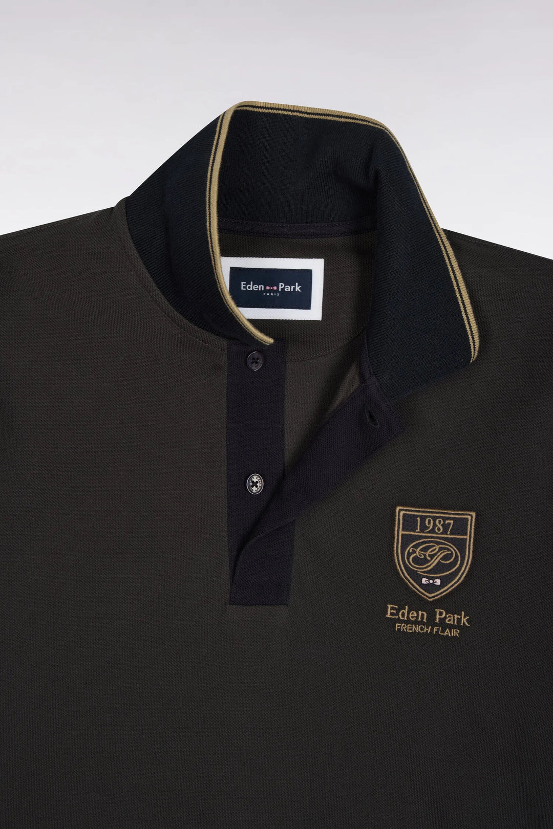 Short-Sleeved Polo Shirt in Dark Grey Cotton with Straight-Cut Patch