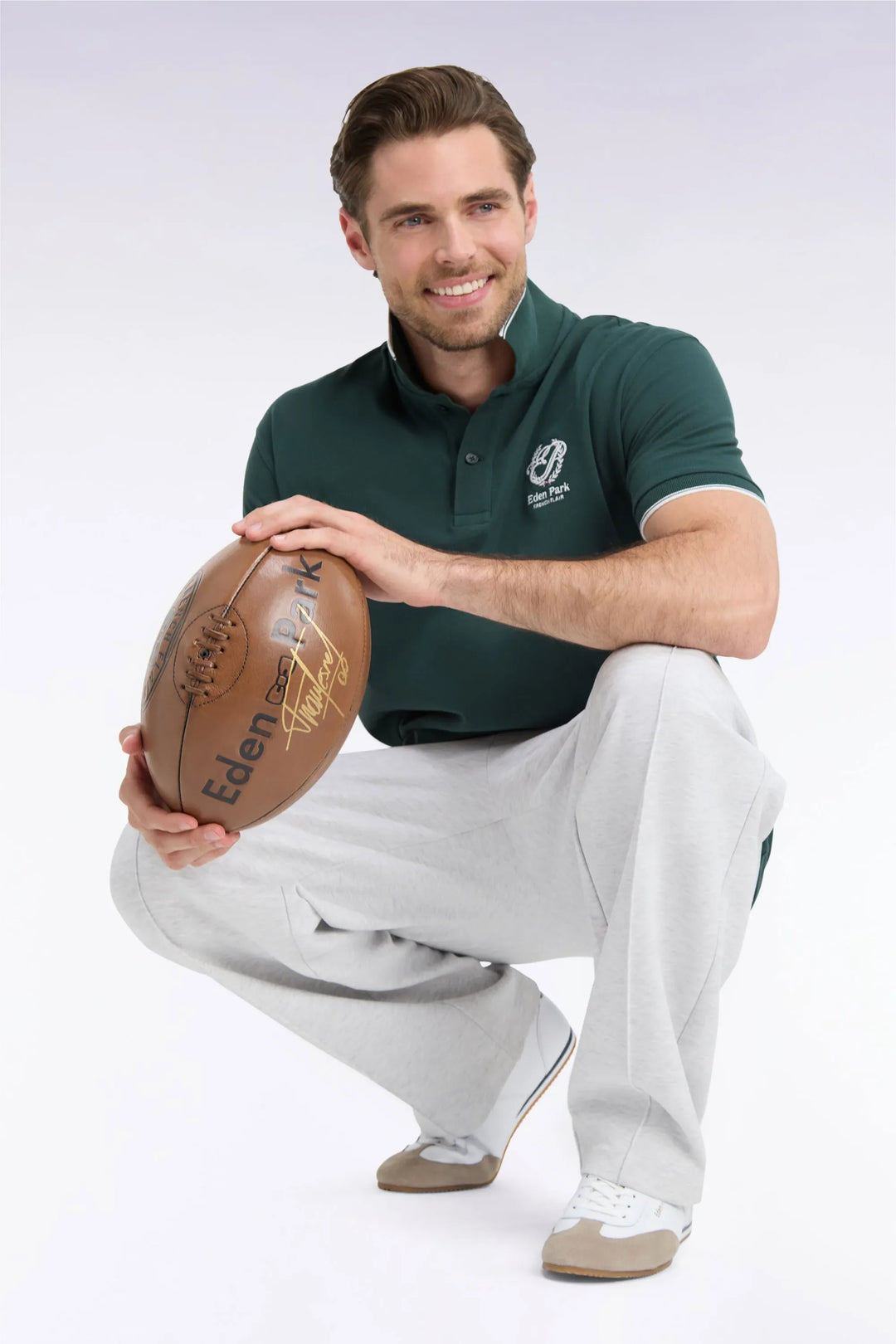 Short-Sleeved Polo Shirt in Green Cotton with Straight-Cut Patch