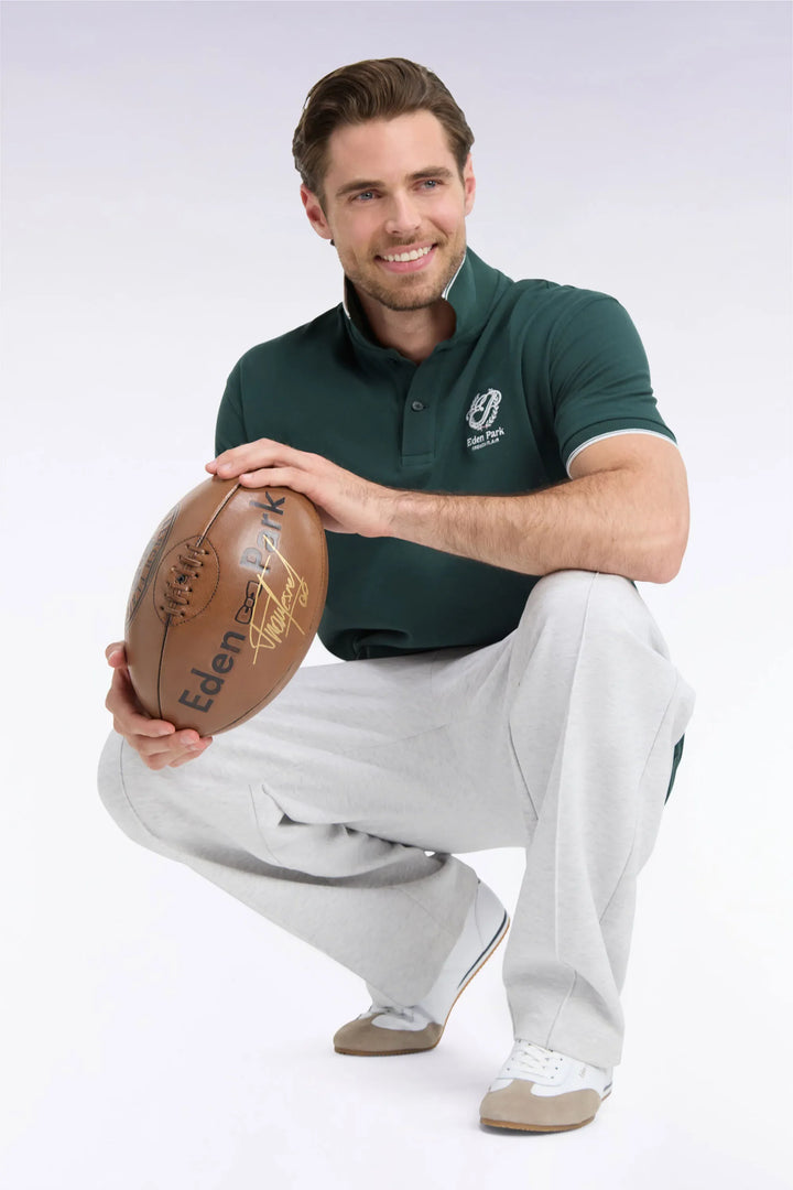 Short-Sleeved Polo Shirt in Green Cotton with Straight-Cut Patch