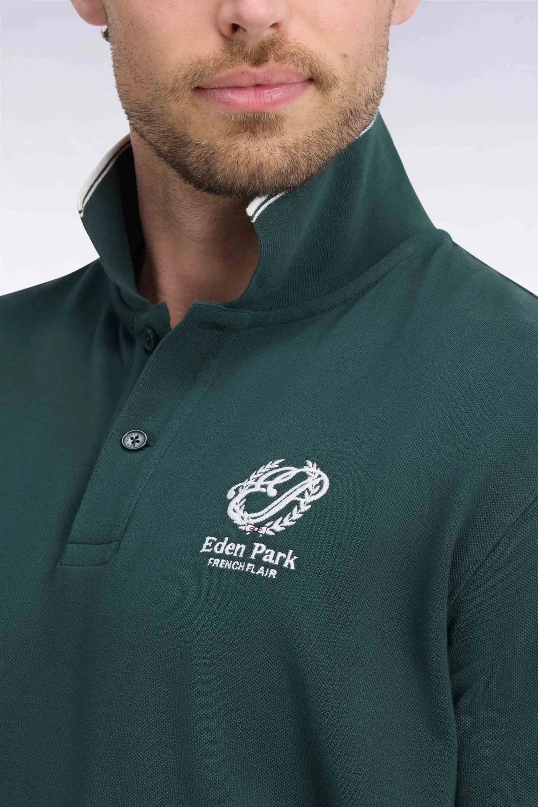 Short-Sleeved Polo Shirt in Green Cotton with Straight-Cut Patch