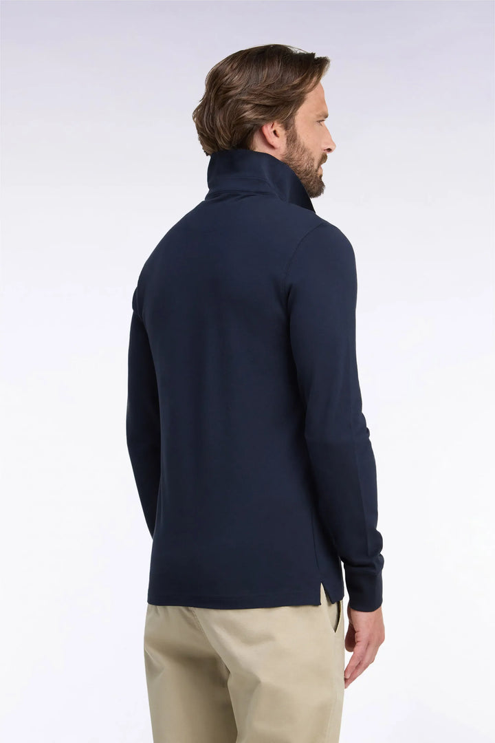 Slim-Fit Navy Stretch Cotton Long-Sleeved Polo Shirt