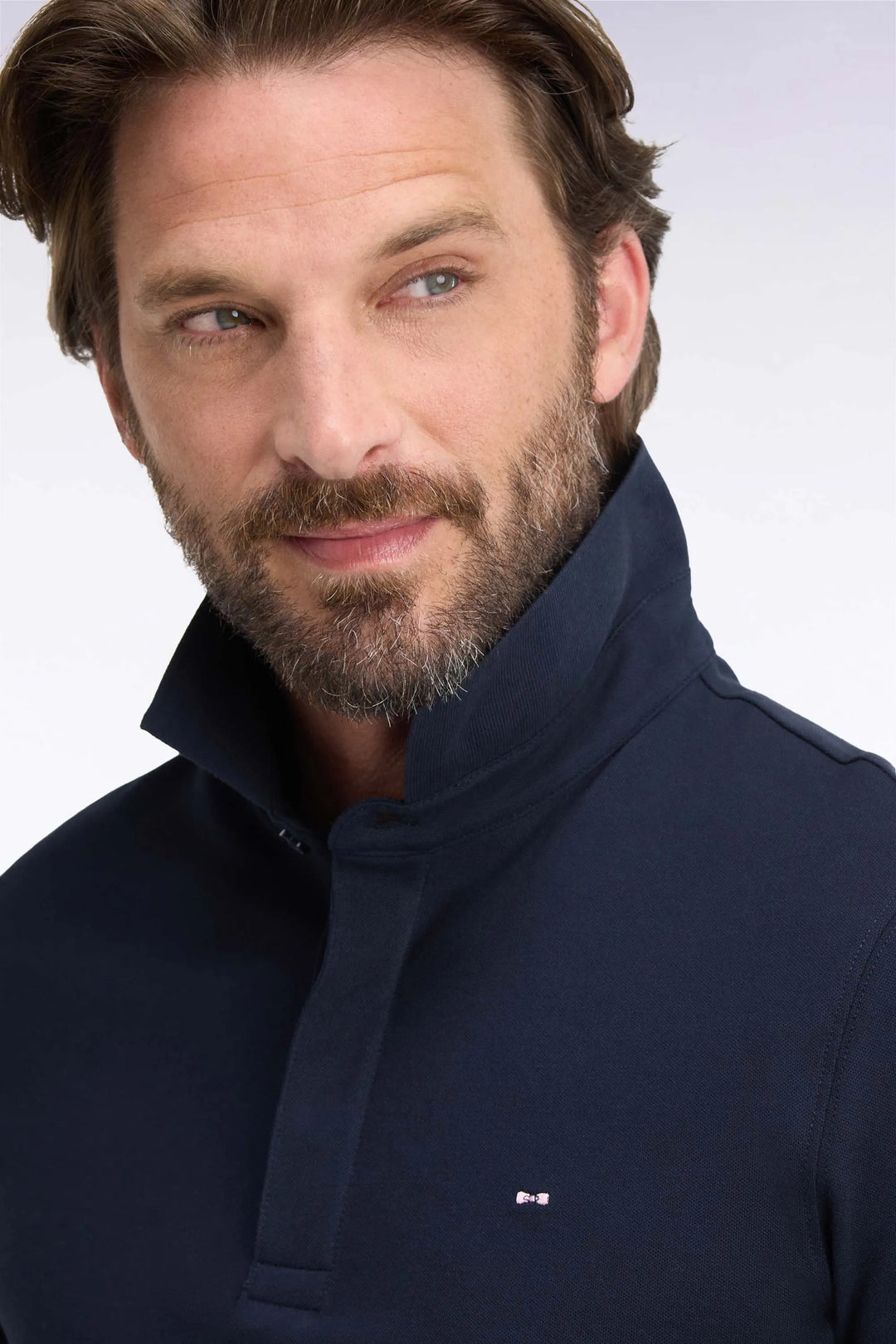 Slim-Fit Navy Stretch Cotton Long-Sleeved Polo Shirt