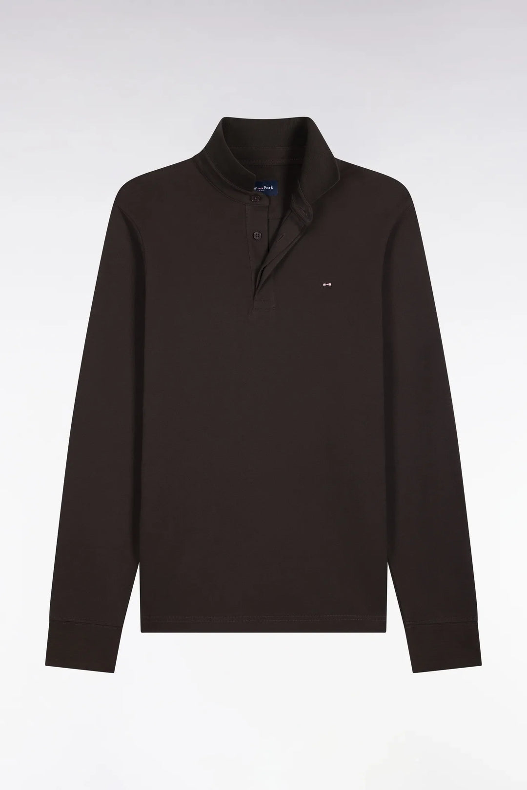 Slim-Fit Brown Stretch Cotton Long-Sleeved Polo Shirt