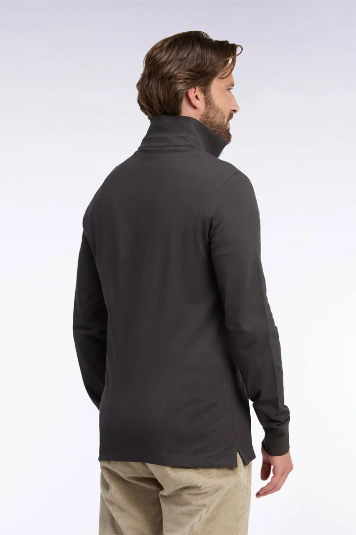 Slim-Fit Brown Stretch Cotton Long-Sleeved Polo Shirt