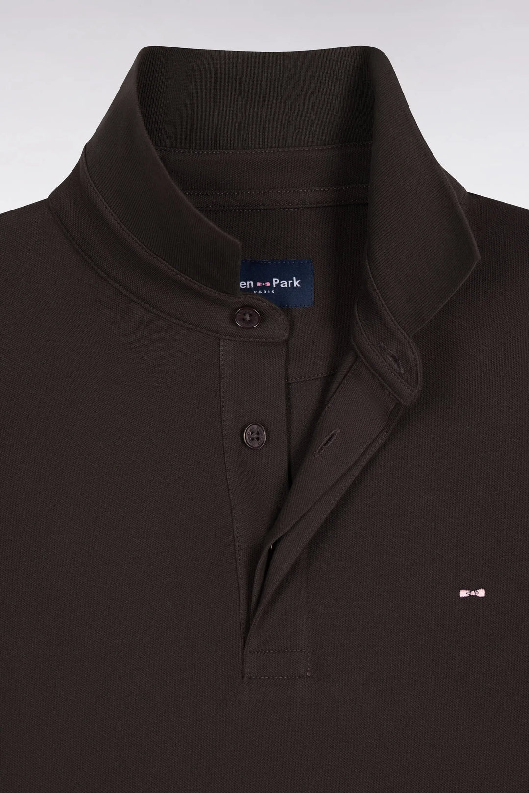 Slim-Fit Brown Stretch Cotton Long-Sleeved Polo Shirt
