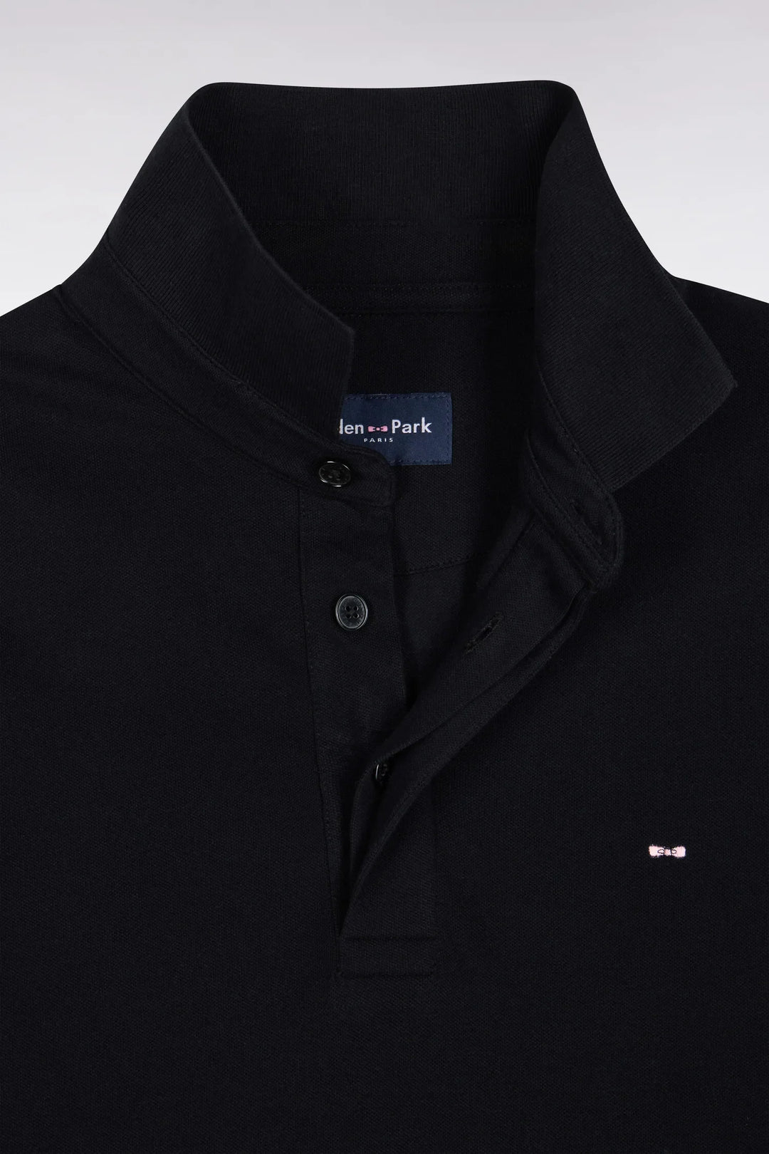 Long-Sleeved Polo Shirt in Black Stretch Cotton with Slim Fit