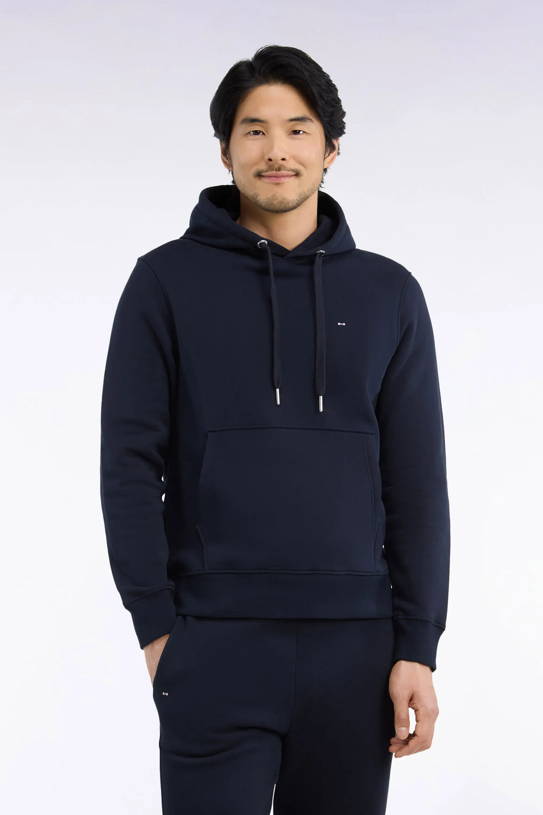 Straight-Cut Navy Cotton Fleece Hoodie