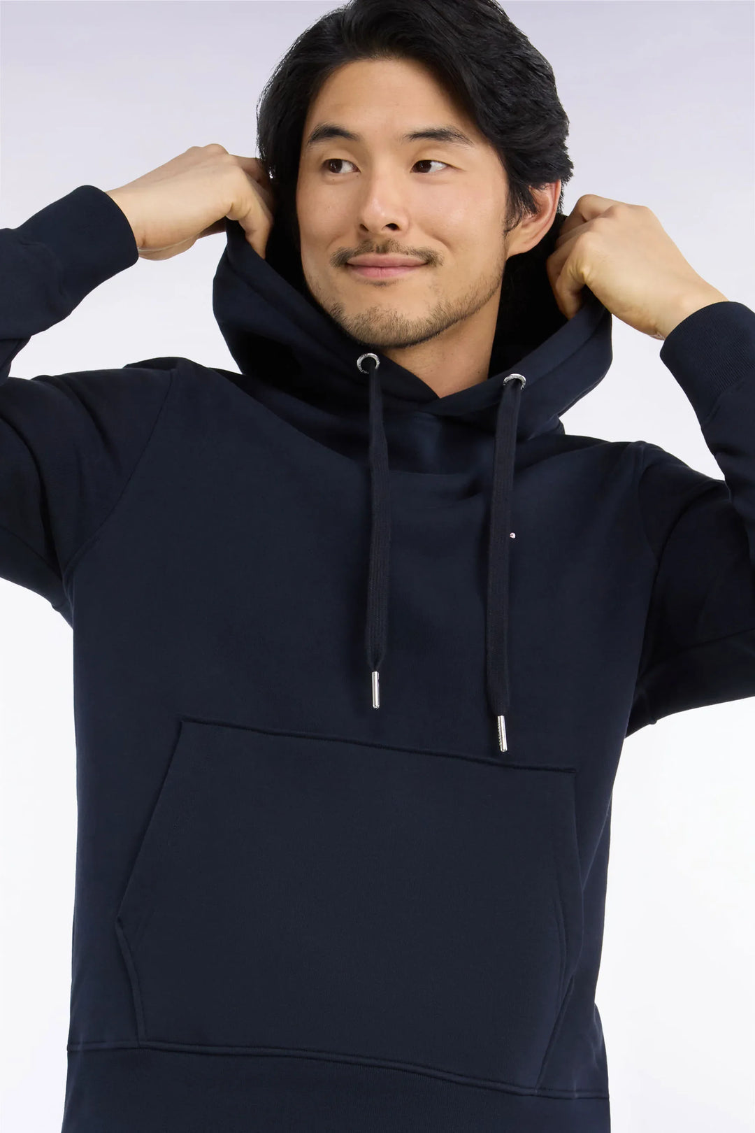 Straight-Cut Navy Cotton Fleece Hoodie