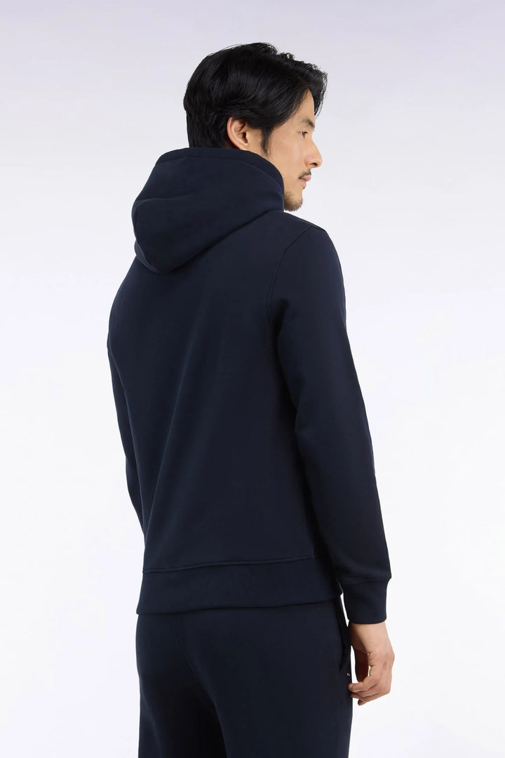 Straight-Cut Navy Cotton Fleece Hoodie