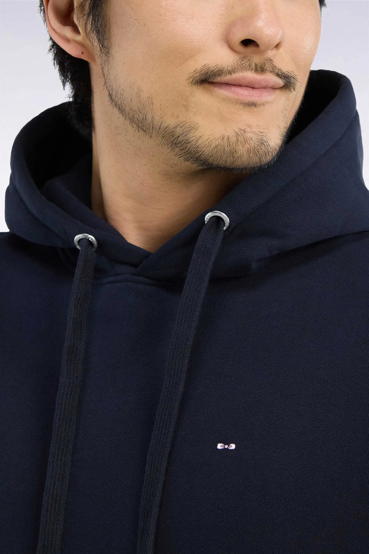 Straight-Cut Navy Cotton Fleece Hoodie