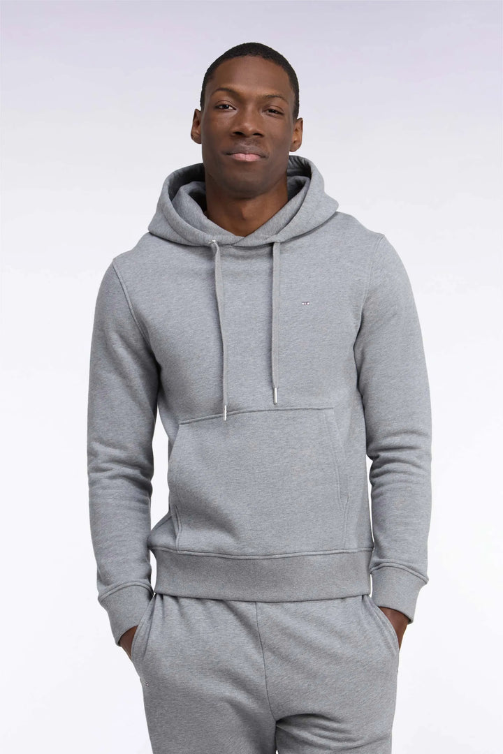 Grey Cotton Fleece Hooded Sweatshirt with a Straight Cut