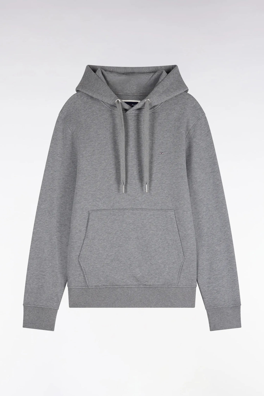 Grey Cotton Fleece Hooded Sweatshirt with a Straight Cut
