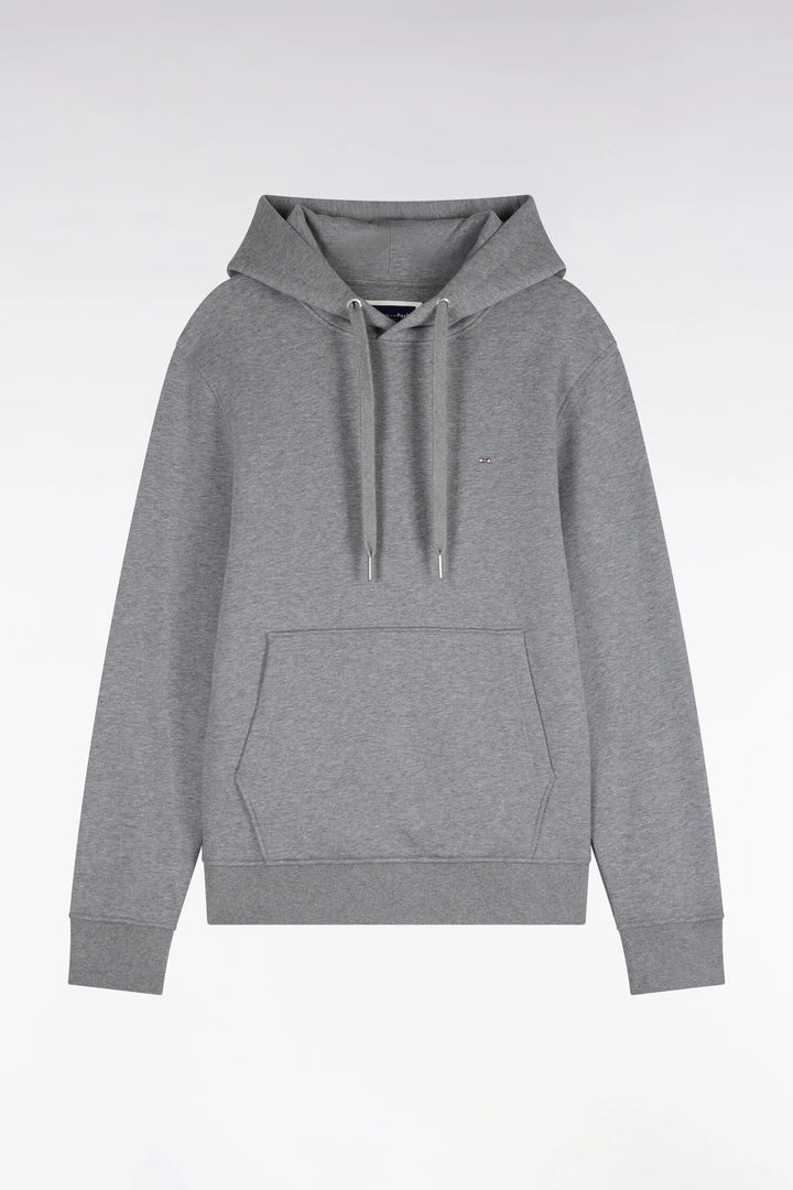 Grey Cotton Fleece Hooded Sweatshirt with a Straight Cut