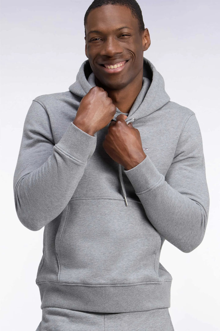 Grey Cotton Fleece Hooded Sweatshirt with a Straight Cut