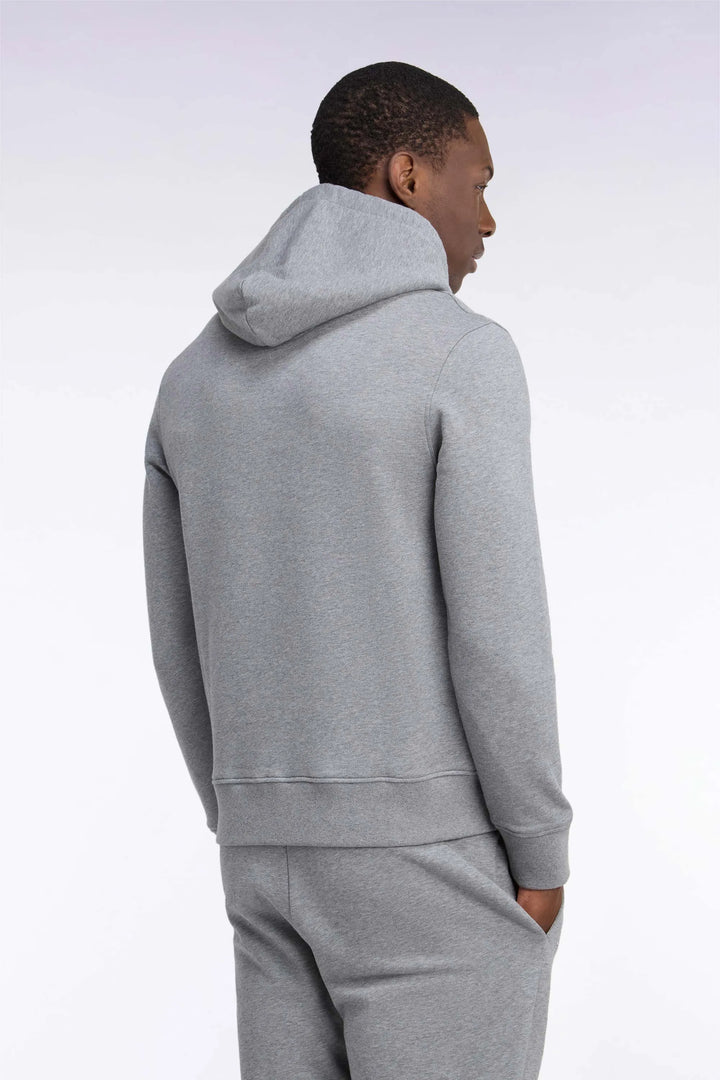 Grey Cotton Fleece Hooded Sweatshirt with a Straight Cut