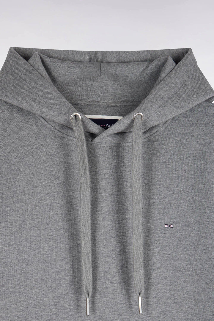 Grey Cotton Fleece Hooded Sweatshirt with a Straight Cut
