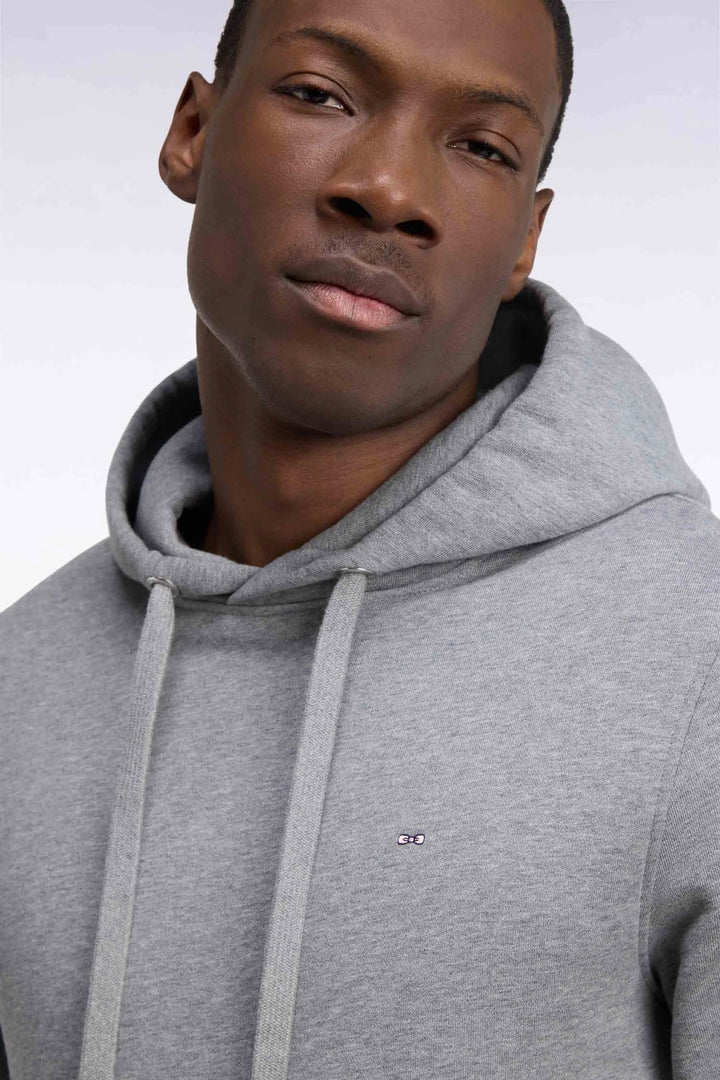 Grey Cotton Fleece Hooded Sweatshirt with a Straight Cut