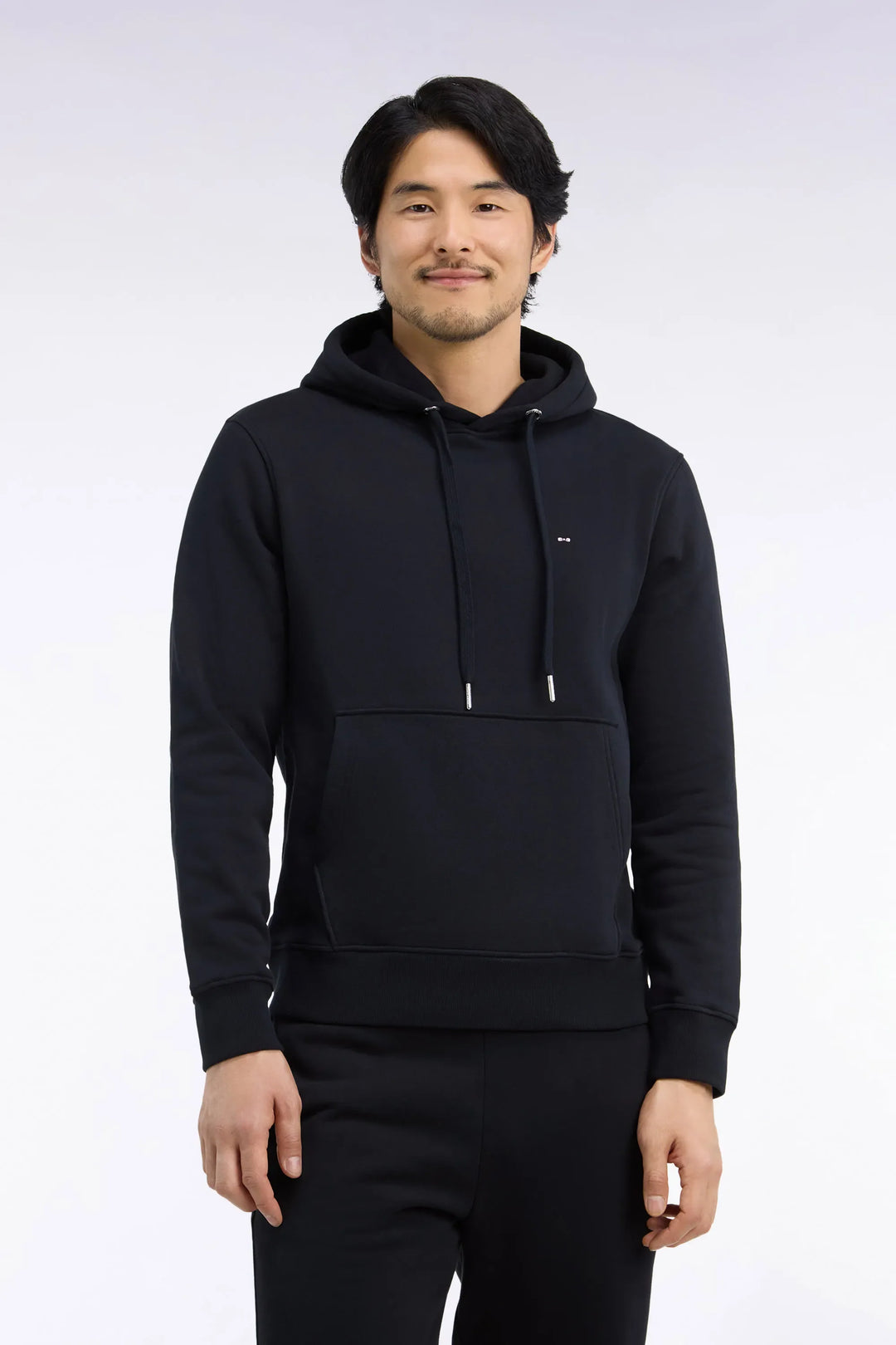 Straight-Cut Black Cotton Fleece Hoodie
