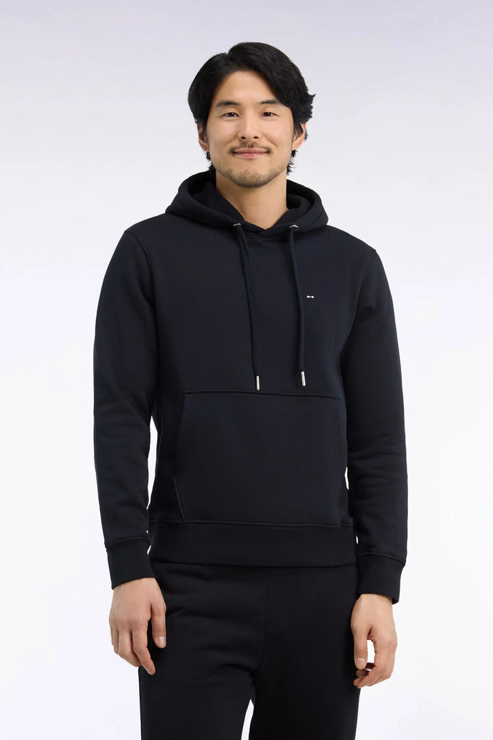 Straight-Cut Black Cotton Fleece Hoodie