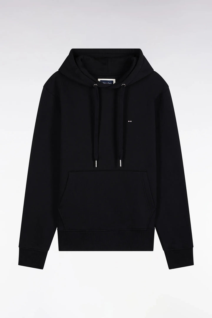 Straight-Cut Black Cotton Fleece Hoodie