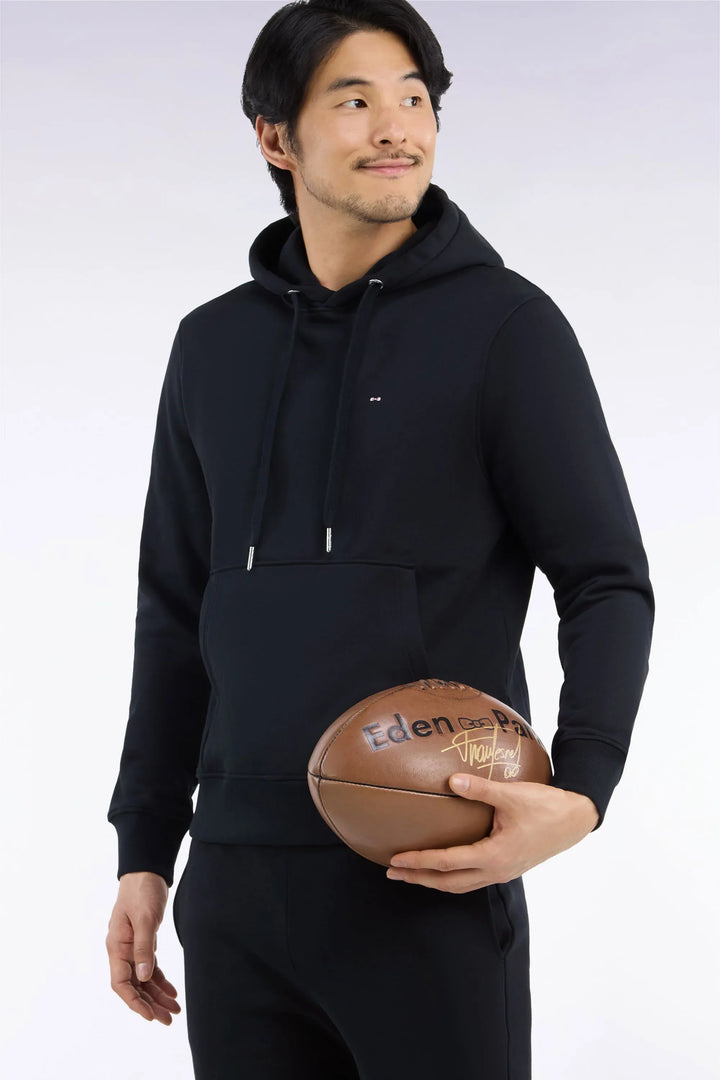 Straight-Cut Black Cotton Fleece Hoodie