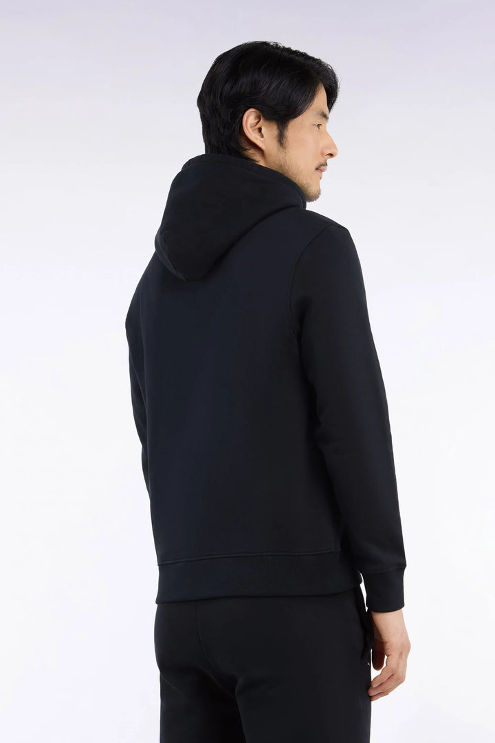 Straight-Cut Black Cotton Fleece Hoodie