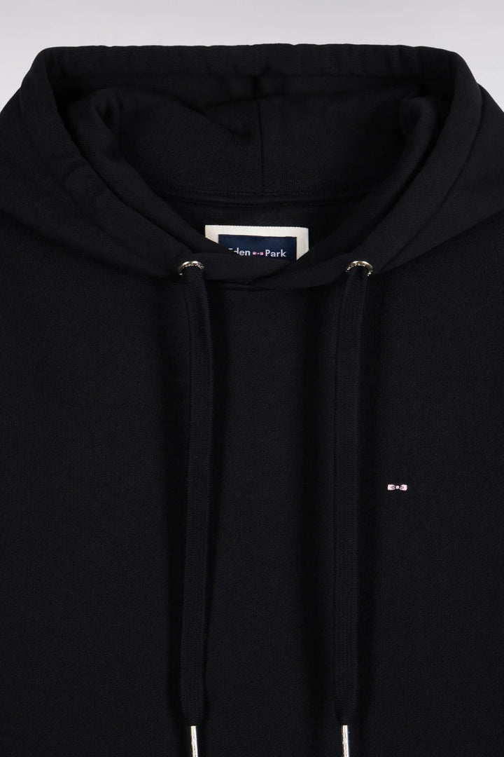 Straight-Cut Black Cotton Fleece Hoodie