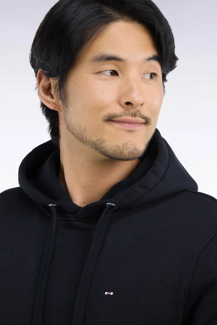 Straight-Cut Black Cotton Fleece Hoodie