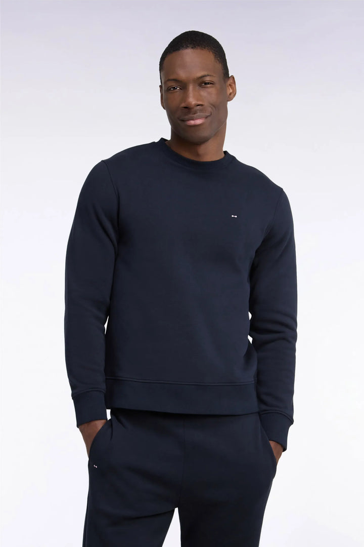 Straight-Cut Navy Cotton Fleece Round-Neck Sweatshirt