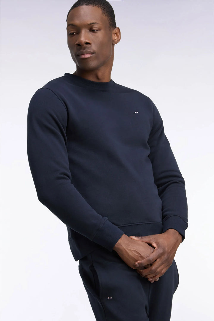 Straight-Cut Navy Cotton Fleece Round-Neck Sweatshirt
