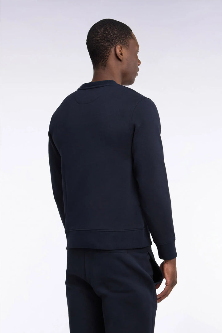 Straight-Cut Navy Cotton Fleece Round-Neck Sweatshirt