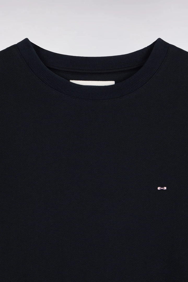 Straight-Cut Navy Cotton Fleece Round-Neck Sweatshirt