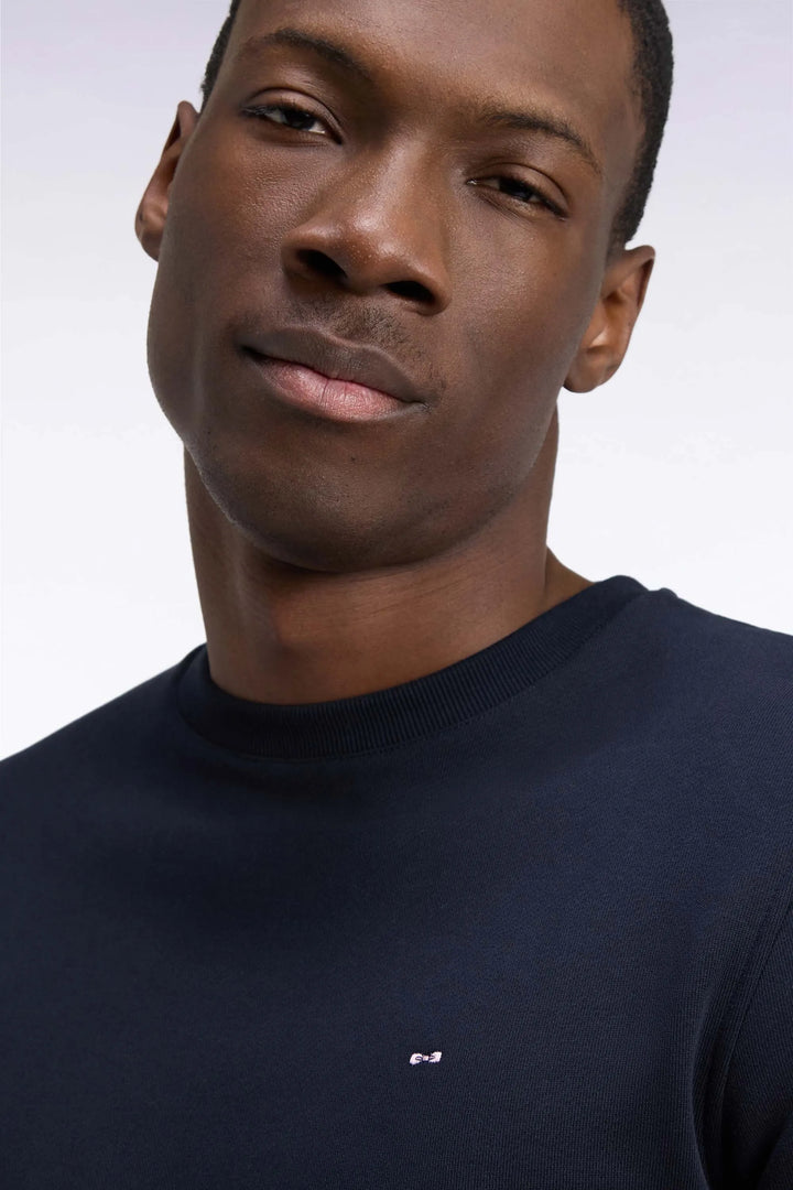 Straight-Cut Navy Cotton Fleece Round-Neck Sweatshirt