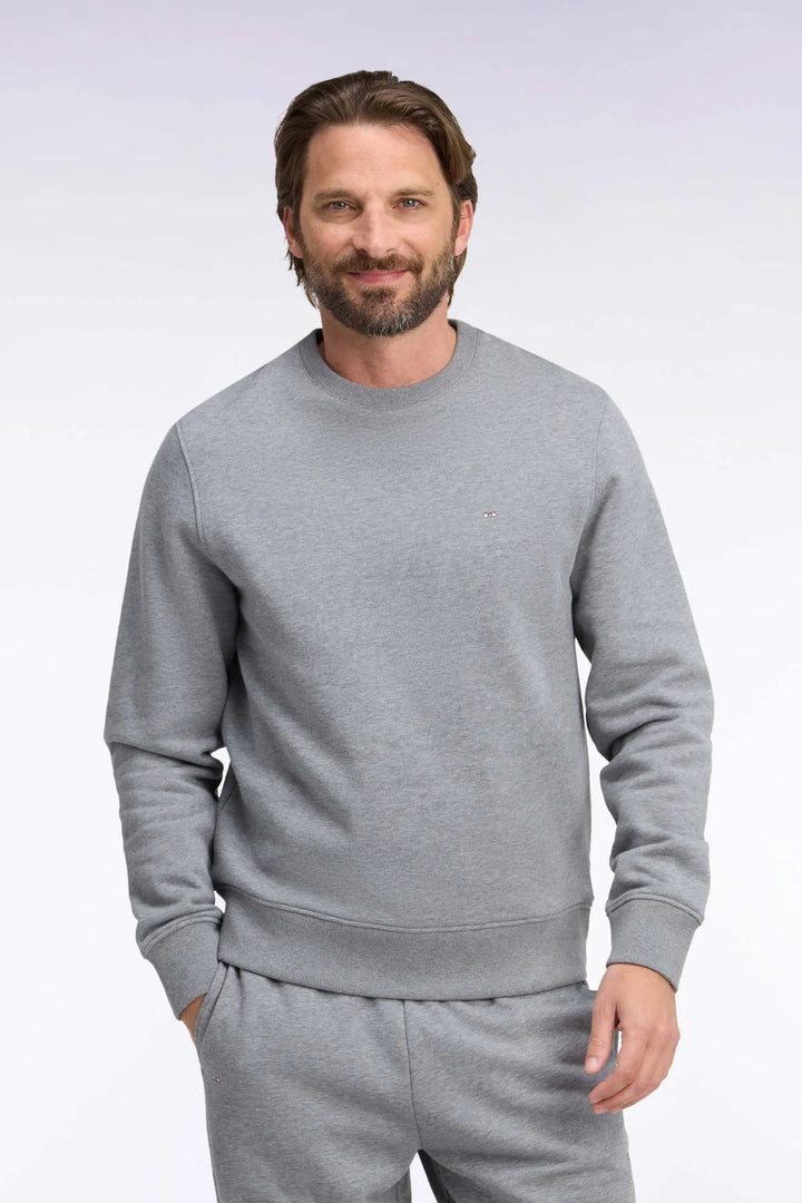 Grey Cotton Fleece Crewneck Sweatshirt with a Straight Cut