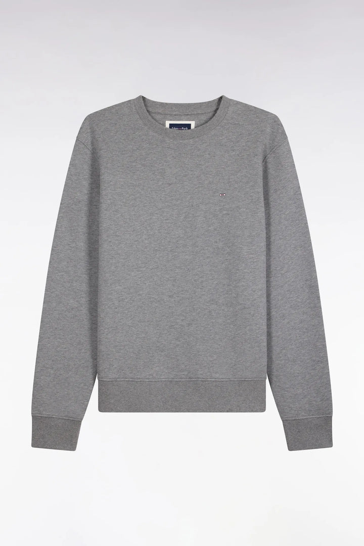 Grey Cotton Fleece Crewneck Sweatshirt with a Straight Cut