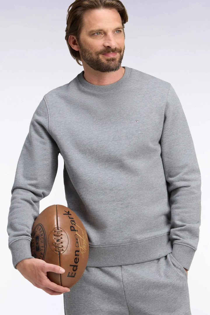Grey Cotton Fleece Crewneck Sweatshirt with a Straight Cut