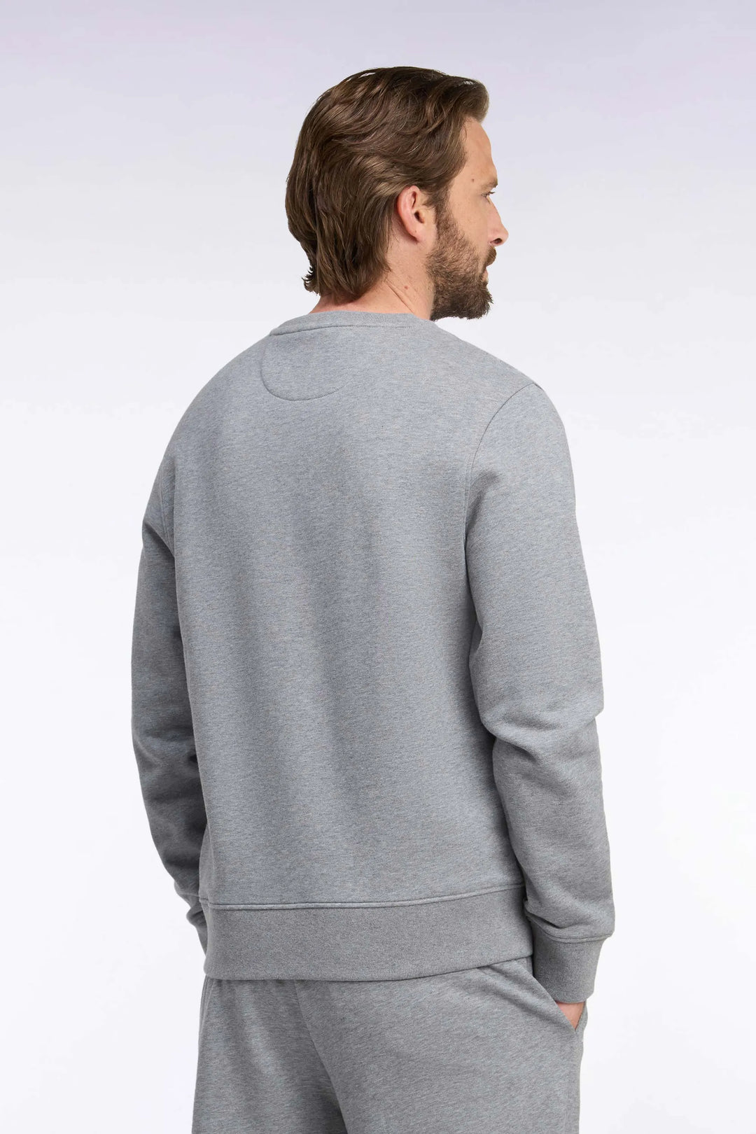 Grey Cotton Fleece Crewneck Sweatshirt with a Straight Cut