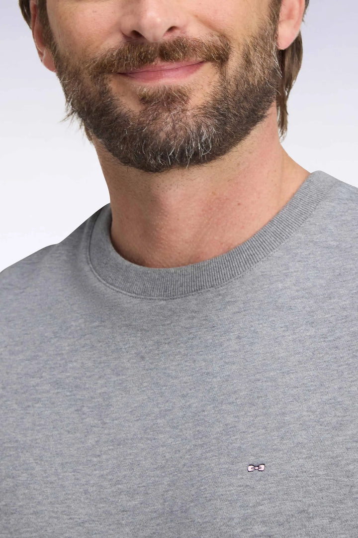 Grey Cotton Fleece Crewneck Sweatshirt with a Straight Cut