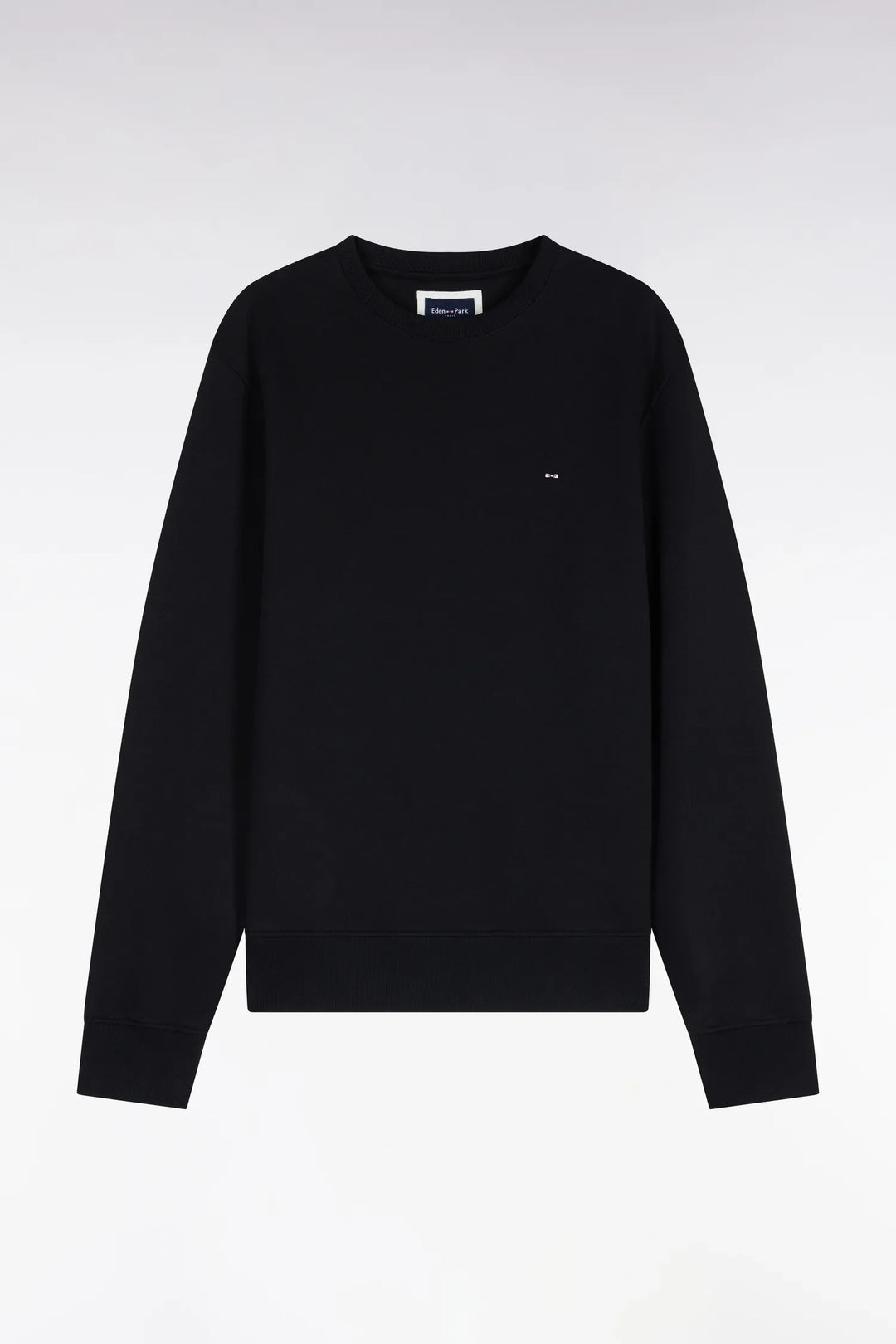 Straight-Cut Black Cotton Fleece Round-Neck Sweatshirt