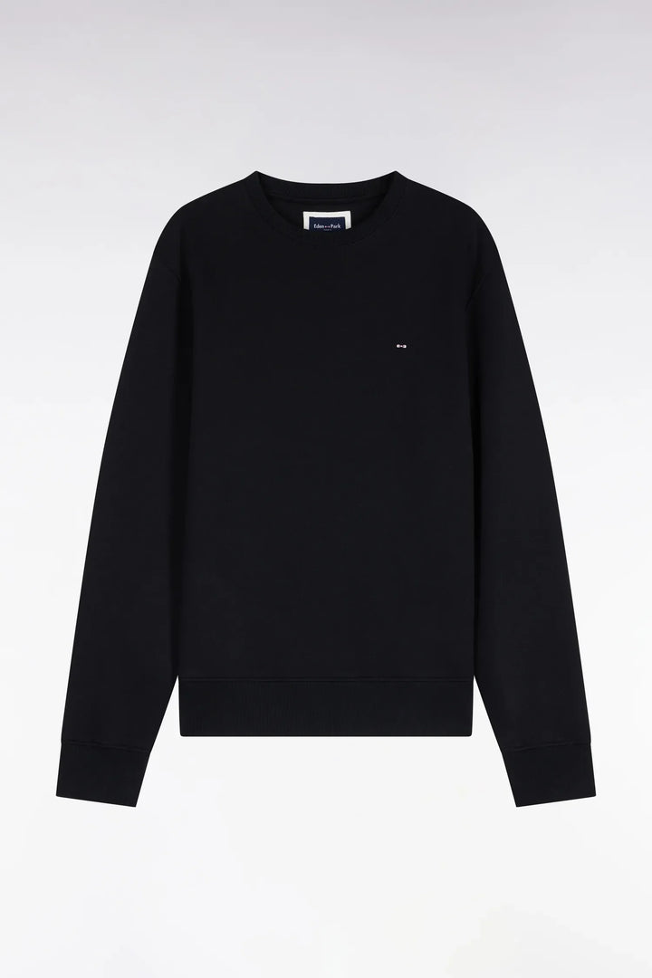 Straight-Cut Black Cotton Fleece Round-Neck Sweatshirt