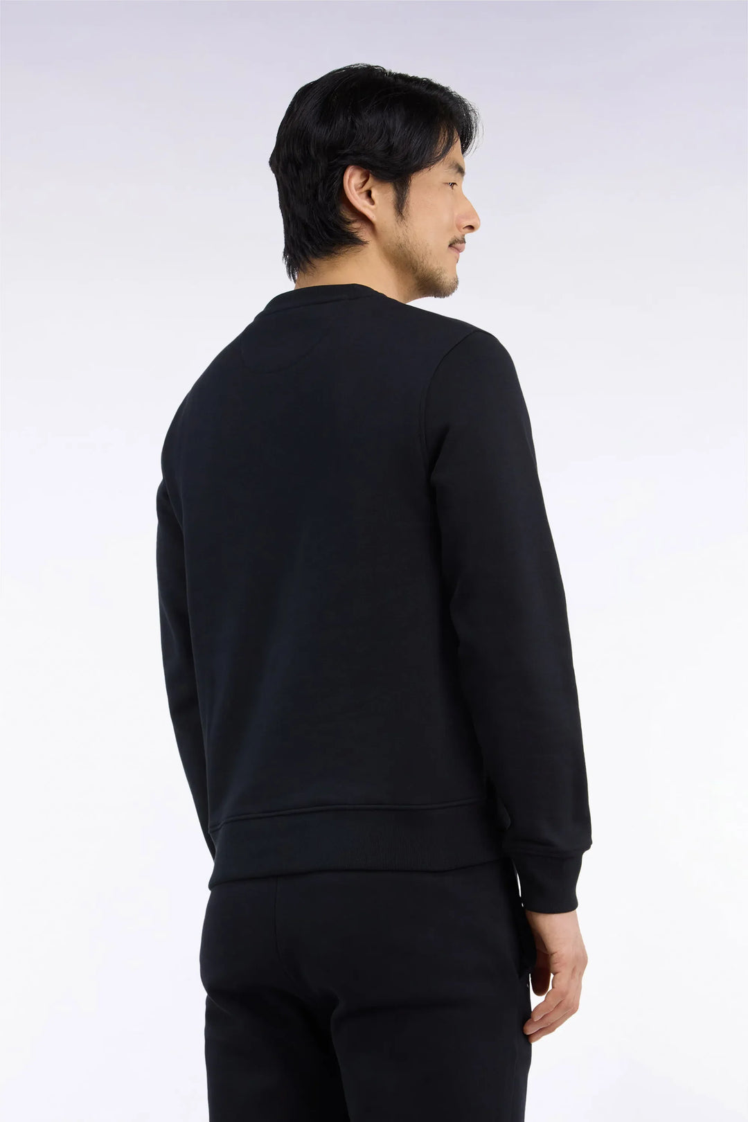 Straight-Cut Black Cotton Fleece Round-Neck Sweatshirt